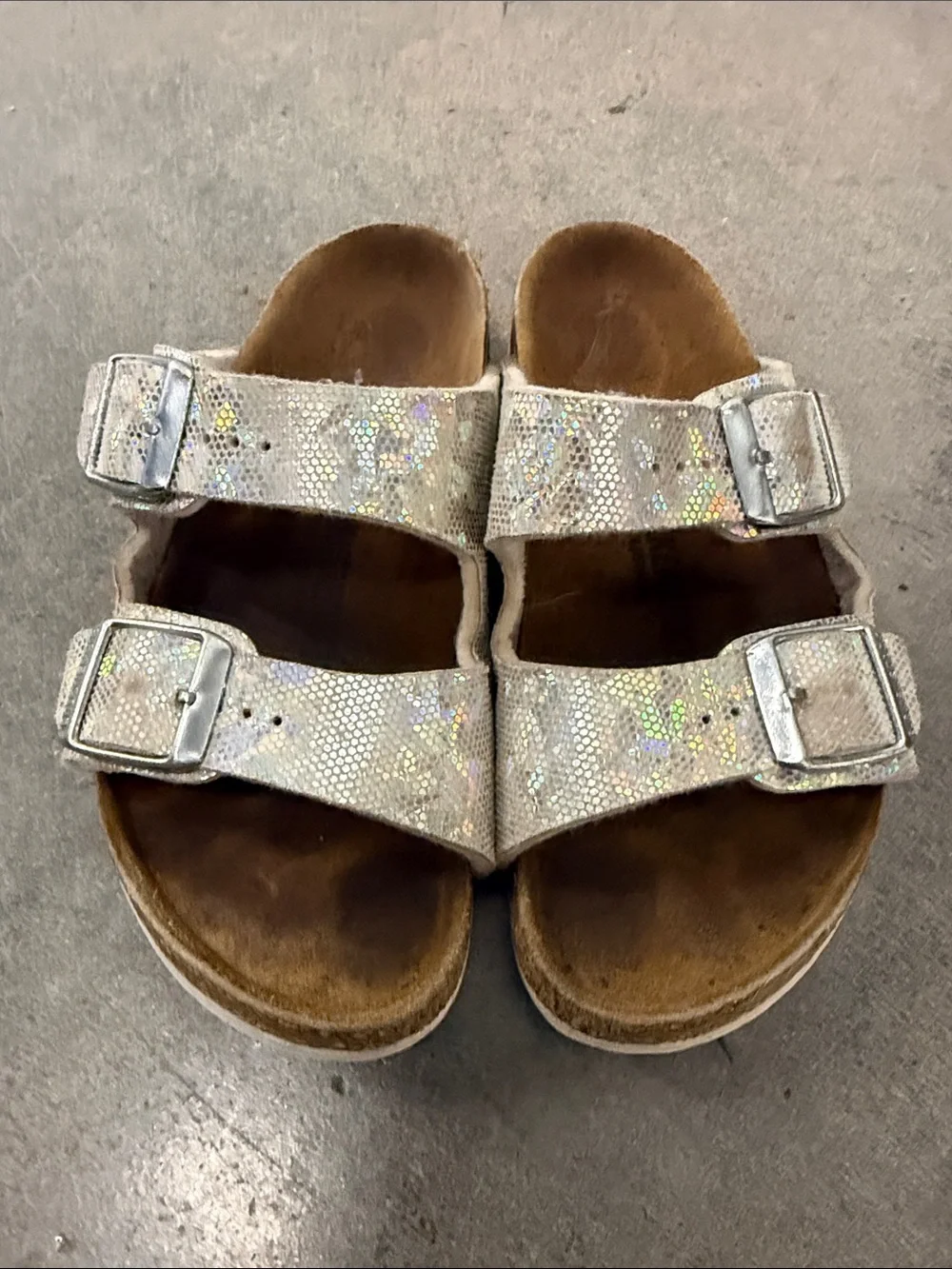 Kids Iridescent Silver Double-Buckle Sandals